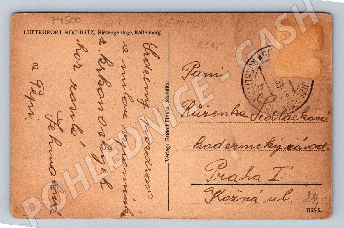 Pohlednice Krkonoše Luftkurort Rochlitz chalupa zimní (P1500)
