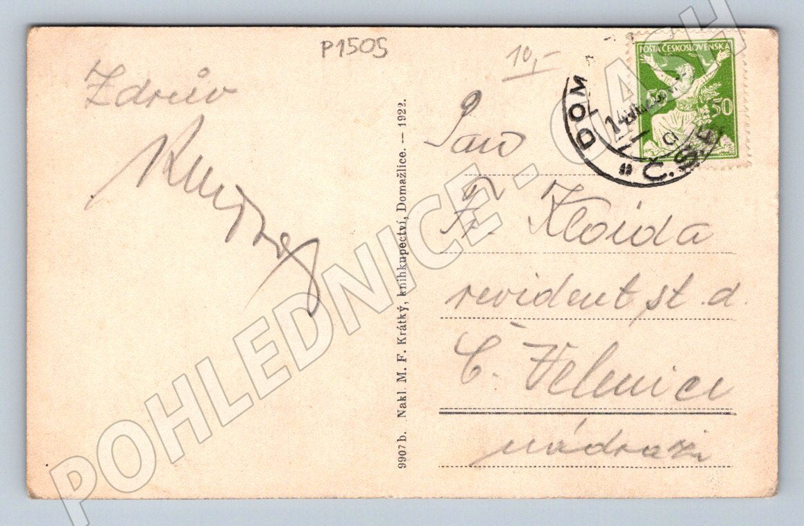 Pohlednice Hrádek Kožinův pomník 1922 lidové kroje (P1505)