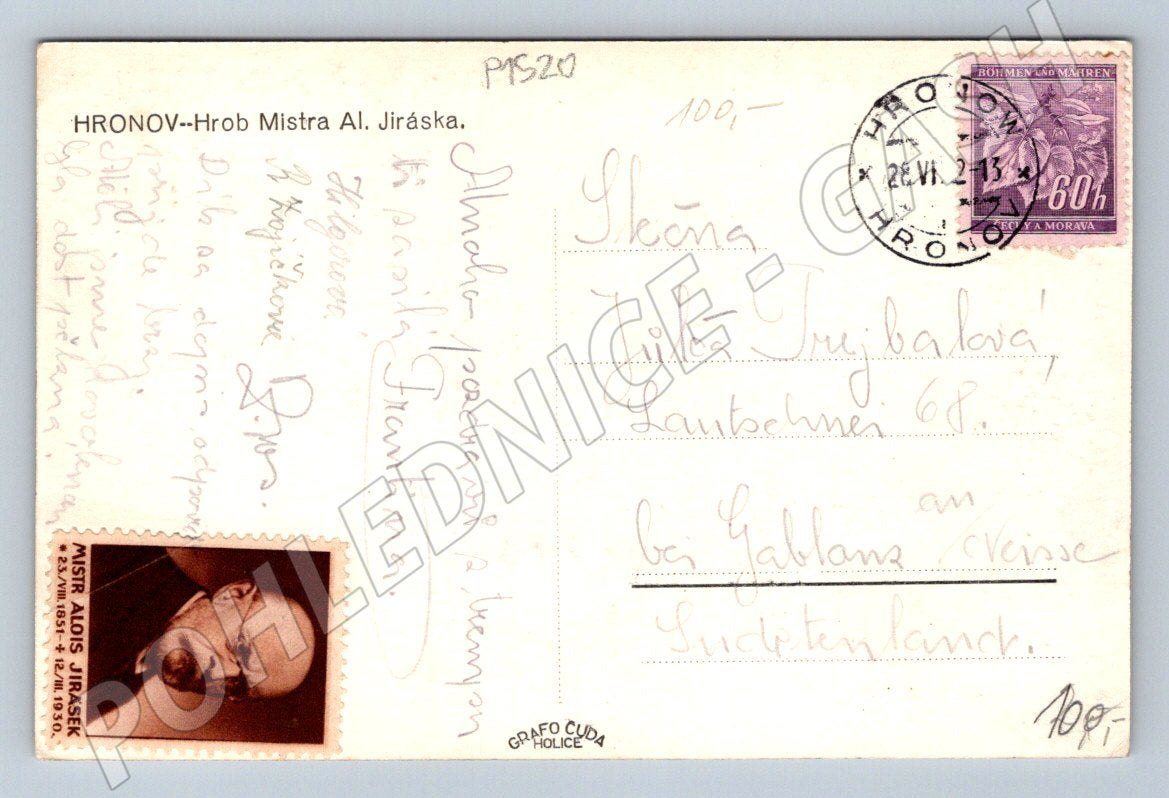 Pohlednice Hronov náhrobek Aloise Jiráska (P1520)
