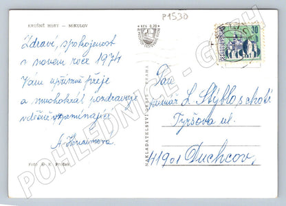 Pohlednice Krušné hory Mikulov zimní krajina K Prošek 1974 (P1530)