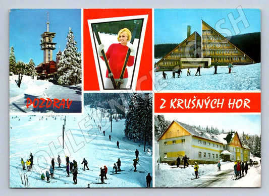 Pohlednice Krušné hory Klínovec zima lyžování (P1532)