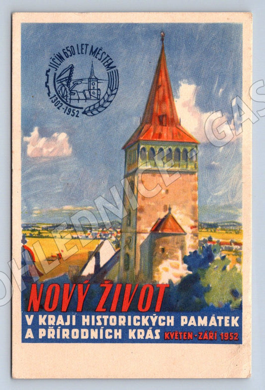Pohlednice Jičín Nový Život 650 let města 1952 hrady a zámky (P1542)