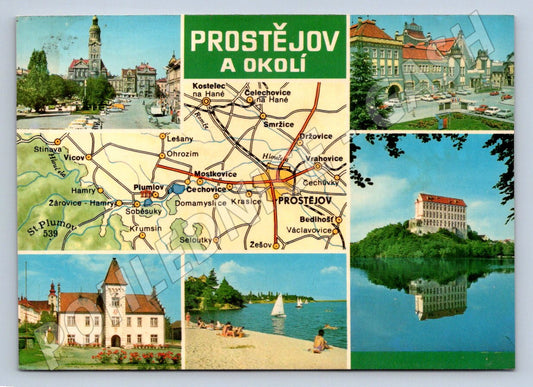 Pohlednice Prostějov a okolí mapa a fotografie 1966 (P1545)