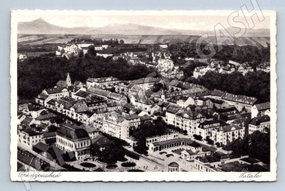Pohlednice Franzensbad Františkovy Lázně letecký pohled ČB (P1605)