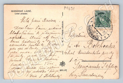 Pohlednice Mariánské Lázně Lesní pramen 1937 (P1631)