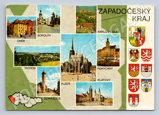 Pohlednice Západočeský kraj více záběrů měst erby (P1644)