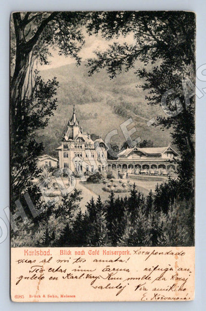 Pohlednice Karlovy Vary Karlsbad Café Kaiserpark RU (P1648)