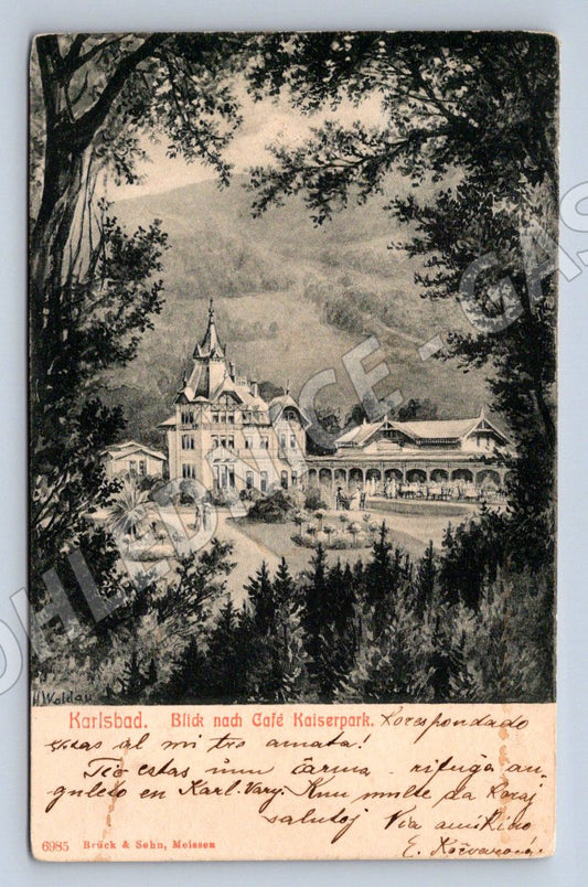 Pohlednice Karlovy Vary Karlsbad Café Kaiserpark RU (P1648)
