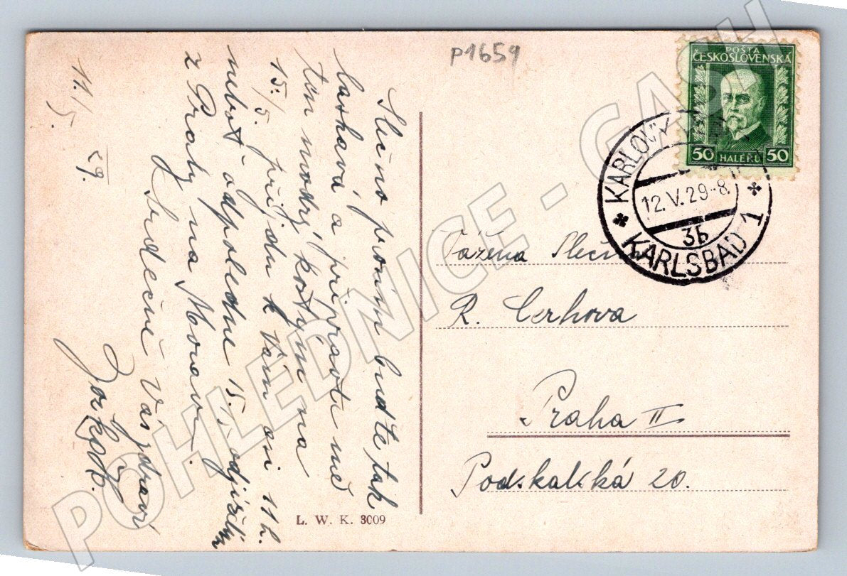 Pohlednice Karlovy Vary Lázeňský dům 1929 (P1659)