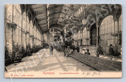Pohlednice Karlovy Vary Karlsbad Vřídelní kolonáda 1908 PP (P1671)