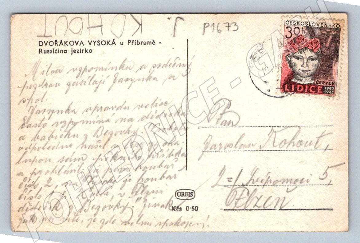 Pohlednice Dvořákova Vysoká u Příbramě Rusalčino jezírko zn (P1673)