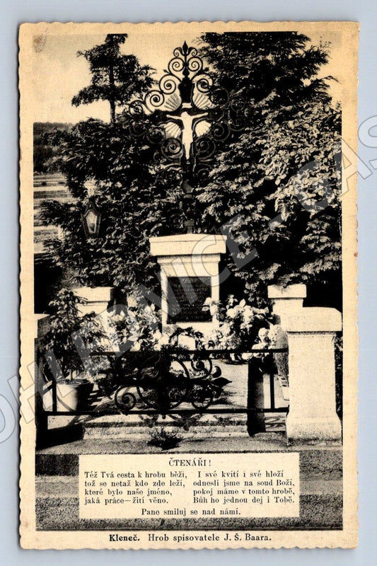Pohlednice Klenčí hrob spisovatele J Š Baara 1936 (P1691)