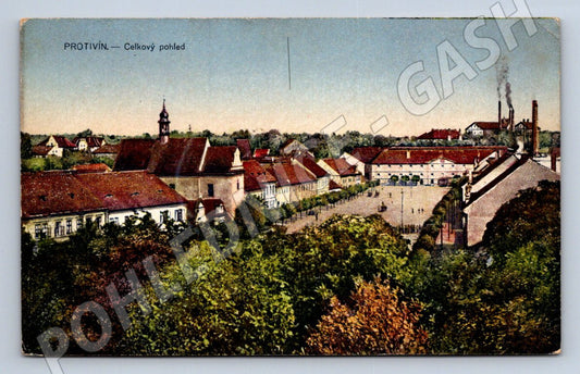 Pohlednice Protivín celkový pohled ČB (P1695)