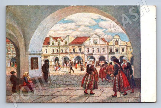 Pohlednice Domažlice náměstí kroje 1937 (P1700)