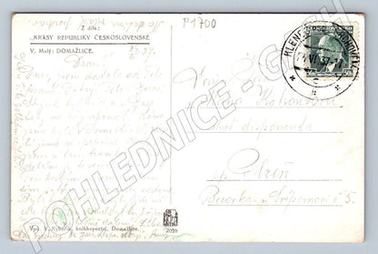 Pohlednice Domažlice náměstí kroje 1937 (P1700)