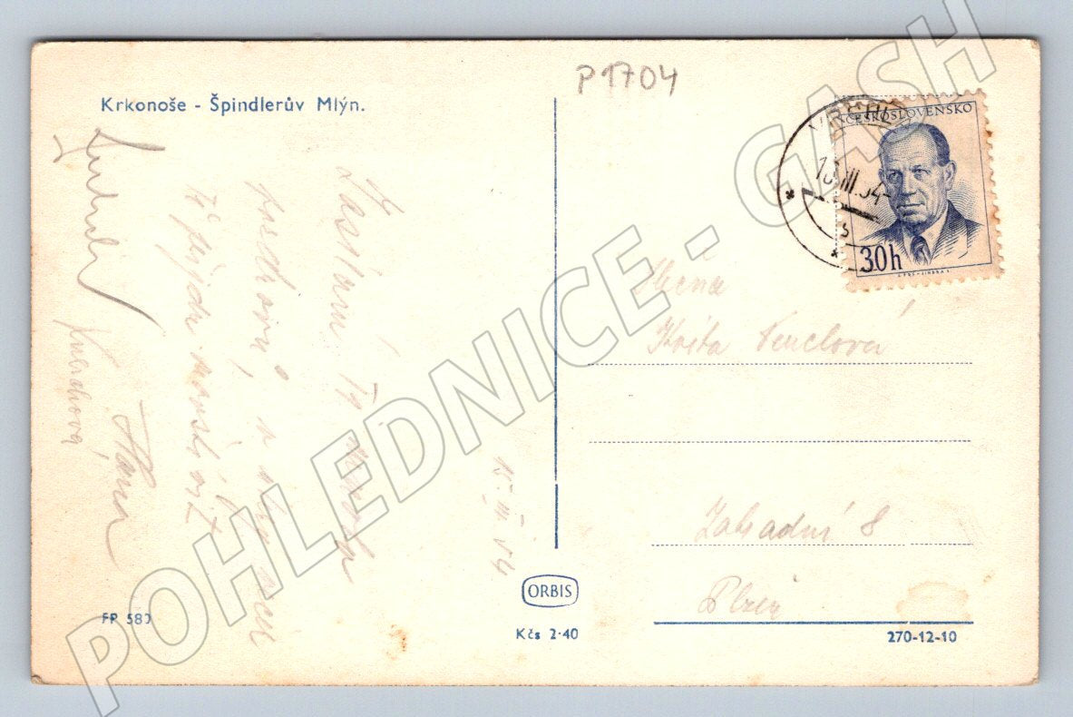 Pohlednice Špindlerův Mlýn Krkonoše zimní 1949 (P1704)