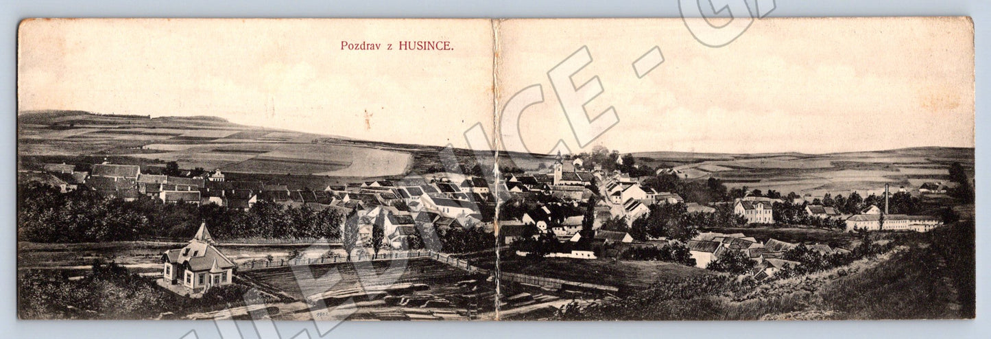 Pohlednice Husinec pozdrav panoramatická (P1714)