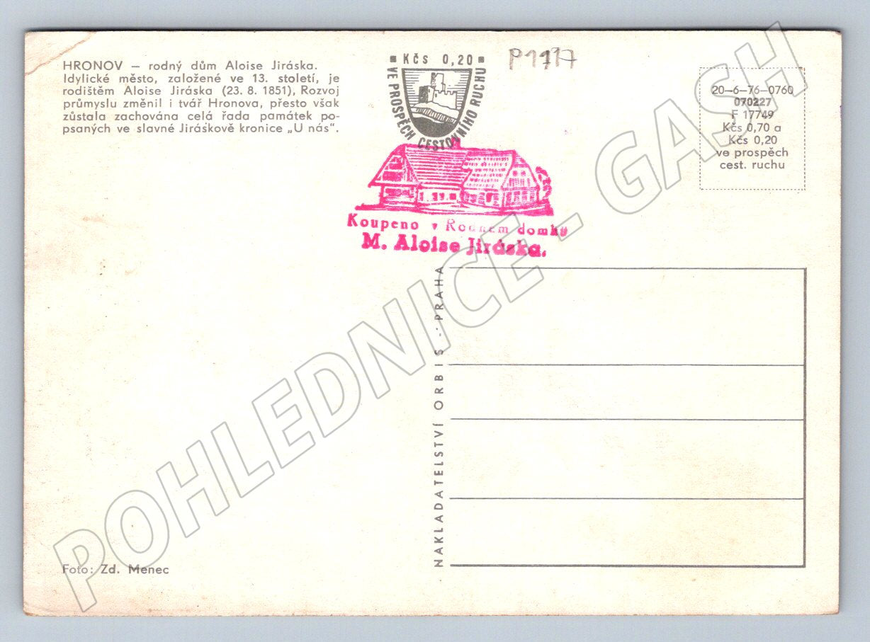 Pohlednice Hronov rodný dům Aloise Jiráska (P1717)