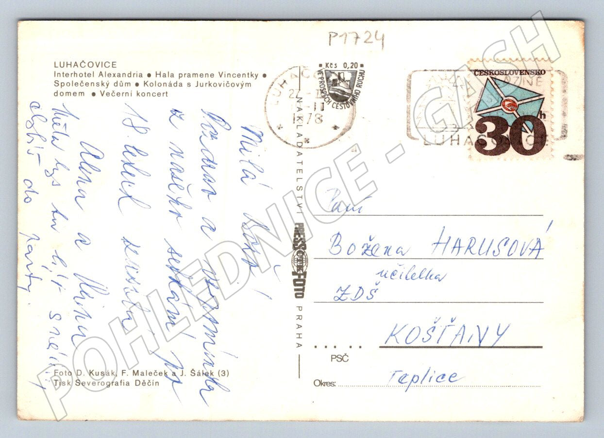 Pohlednice Luhačovice večerní raz (P1724)