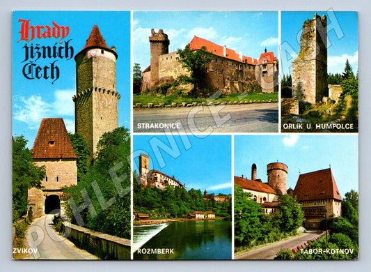 Pohlednice hrady Zvíkov Strakonice Orlík Rožmberk Tábor Kotnov (P1733)