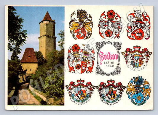 Pohlednice Zvíkov státní hrad erby rodů kolorovaná (P1740)