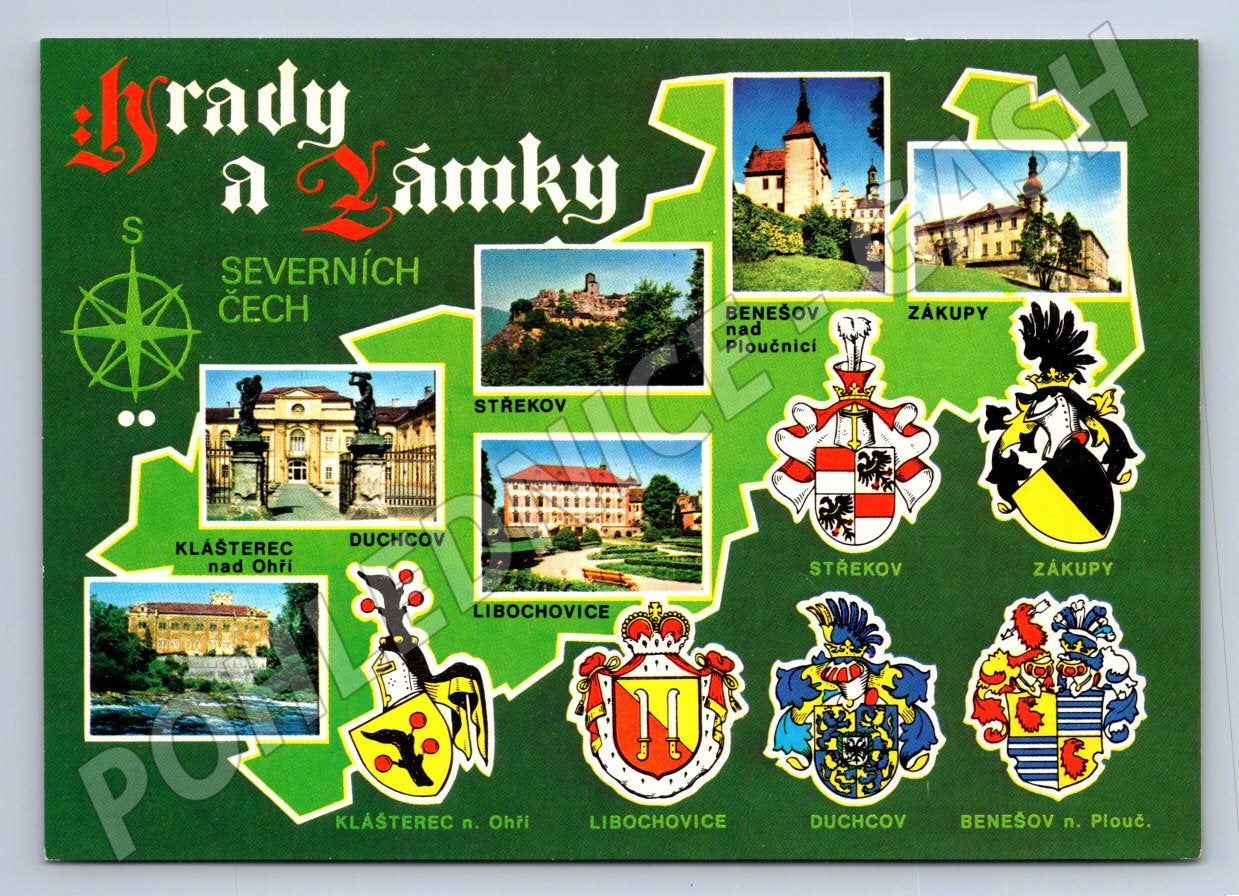 Pohlednice Severní Čechy hrady a zámky koláž (P1756)