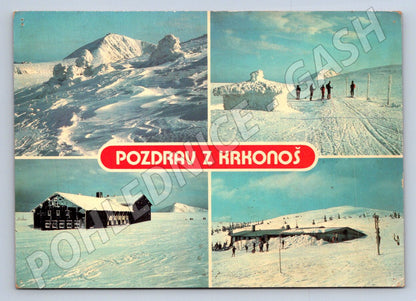 Pohlednice Krkonoše pozdrav Sněžka Luční bouda 1985 (P1772)
