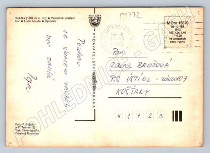 Pohlednice Krkonoše pozdrav Sněžka Luční bouda 1985 (P1772)