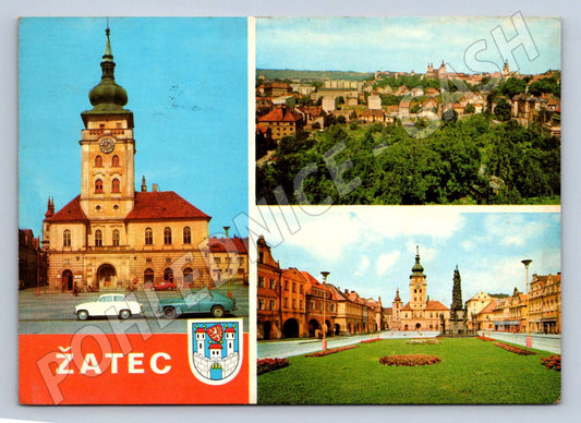 Pohlednice Žatec radnice panorama města (P1781)