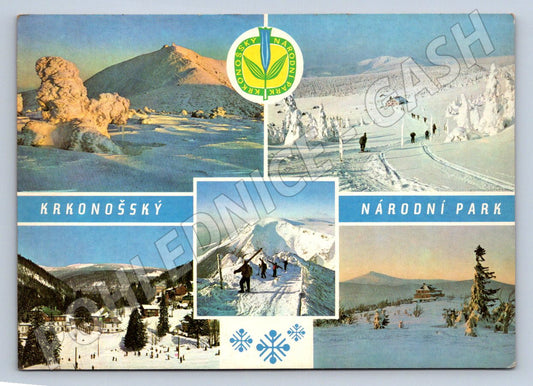 Pohlednice Krkonošský národní park zimní koláž raz ČSR (P1785)