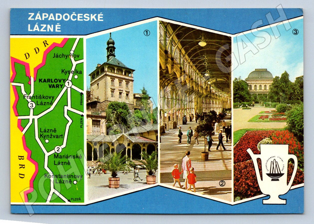 Pohlednice  koláž Karlovy Vary Mariánské Františkovy Lázně (P1787)