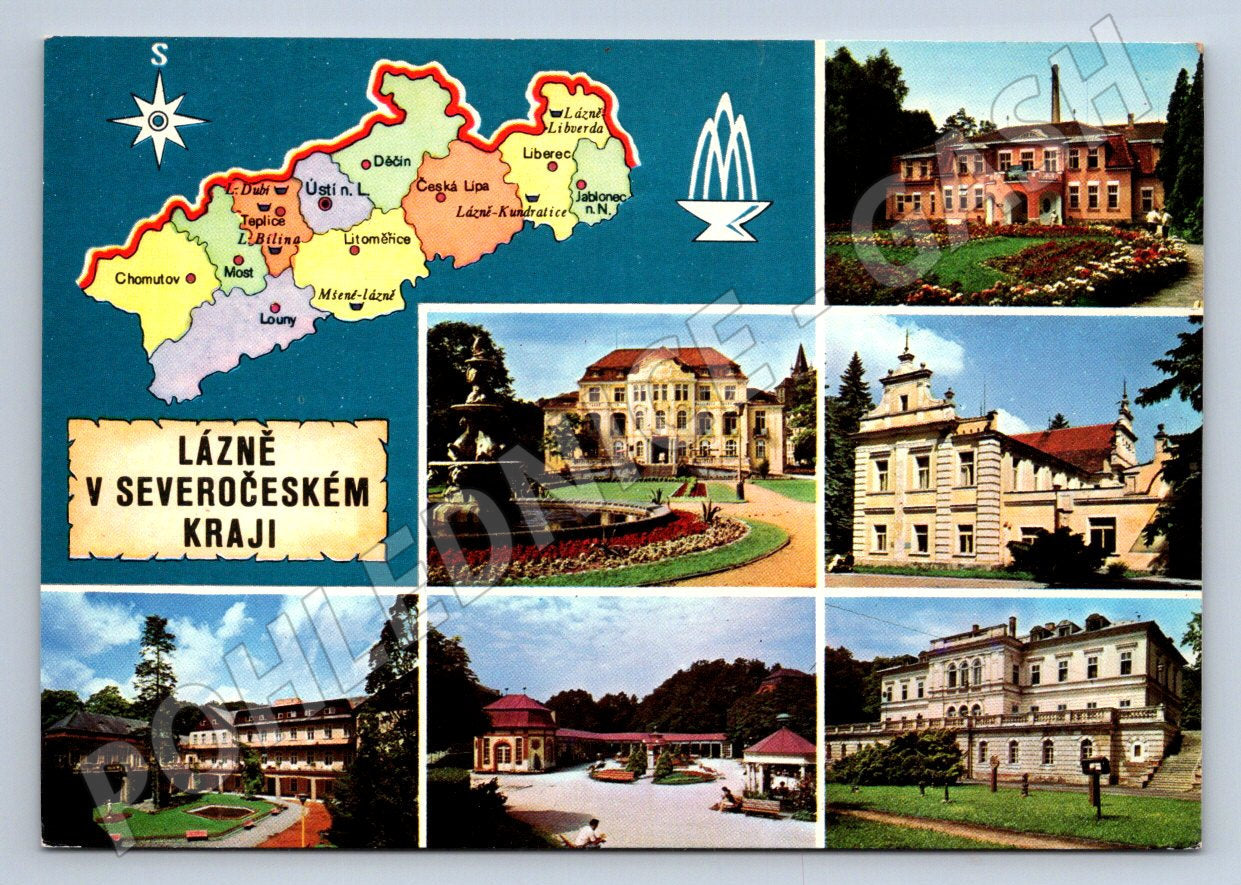 Pohlednice Severočeský kraj lázně koláž mapa Panorama Praha (P1788)