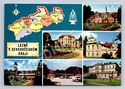 Pohlednice Severočeský kraj lázně koláž mapa Panorama Praha (P1788)