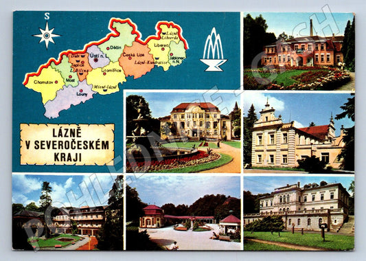Pohlednice Severočeský kraj lázně koláž mapa Panorama Praha (P1788)