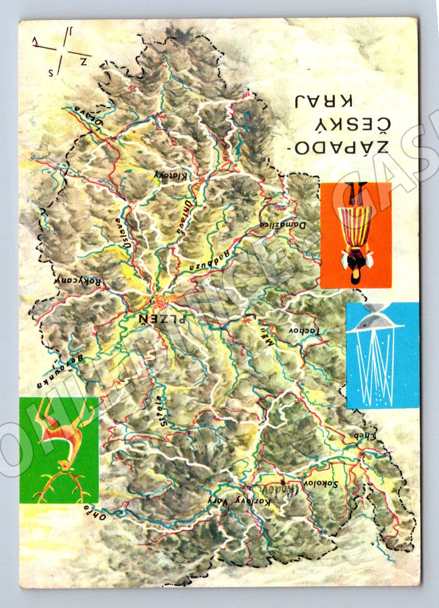 Pohlednice Západočeský kraj reliéfní mapa raz 1975 (P1790)