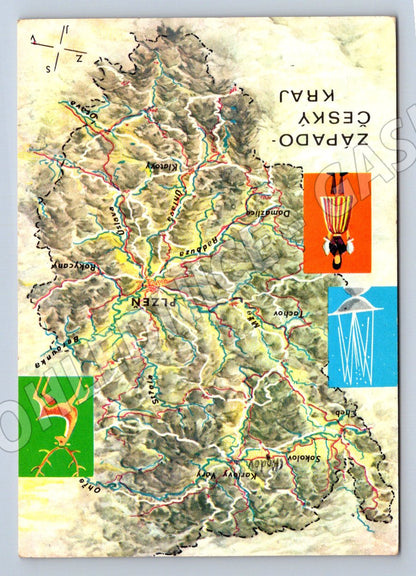 Pohlednice Západočeský kraj reliéfní mapa raz 1975 (P1790)