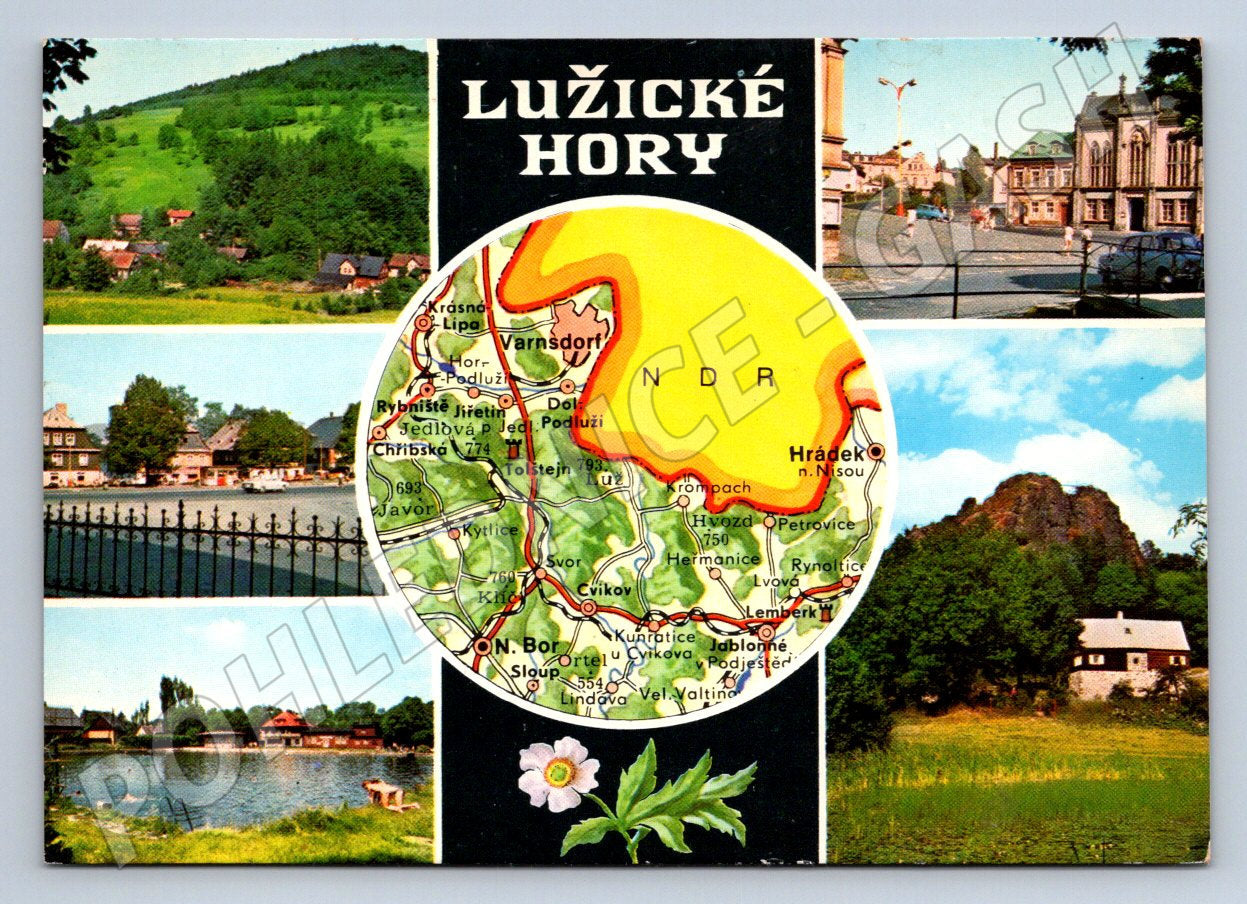 Pohlednice Lužické hory koláž mapa ČB (P1803)
