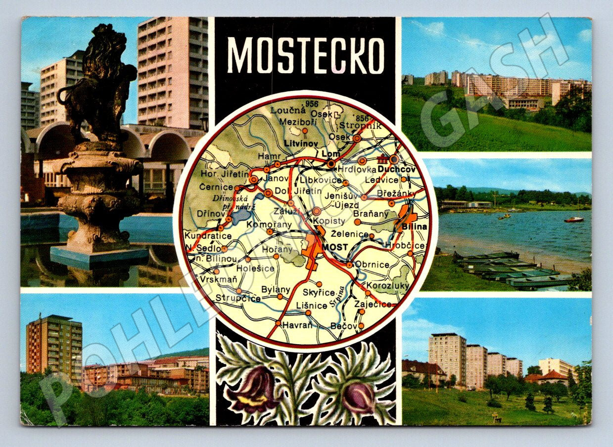 Pohlednice Mostecko koláž mapa sídliště Československo (P1805)