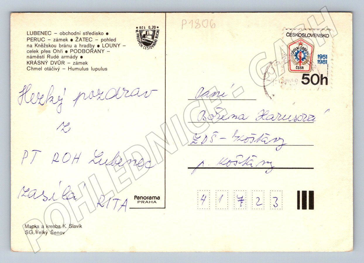 Pohlednice Lounsko koláž 1981 zn PP (P1806)