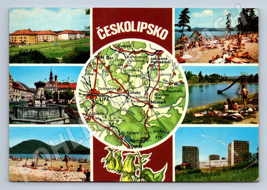 Pohlednice Česká Lípa koláž mapa koupaliště ČSR (P1809)