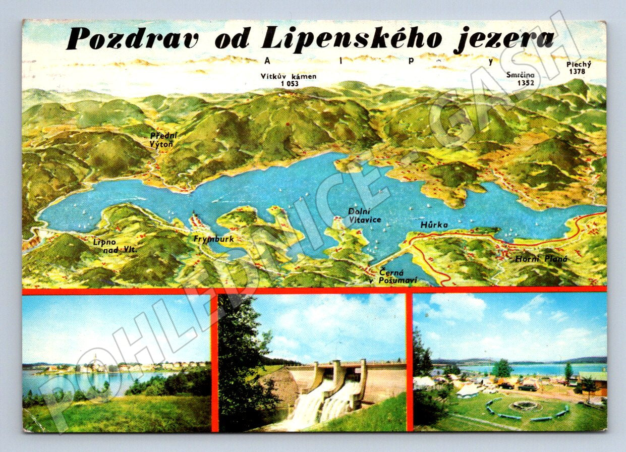 Pohlednice Lipenské jezero pozdrav 1977 mapa fotografie (P1816)