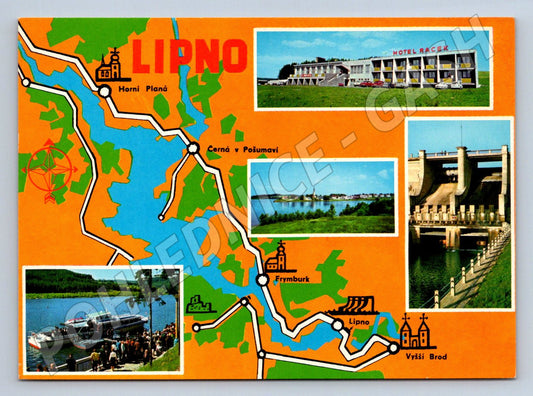 Pohlednice Lipno mapa hráz lodní doprava (P1827)