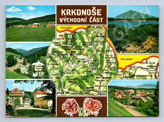 Pohlednice Krkonoše východní část mapa fotografie 1978 (P1838)