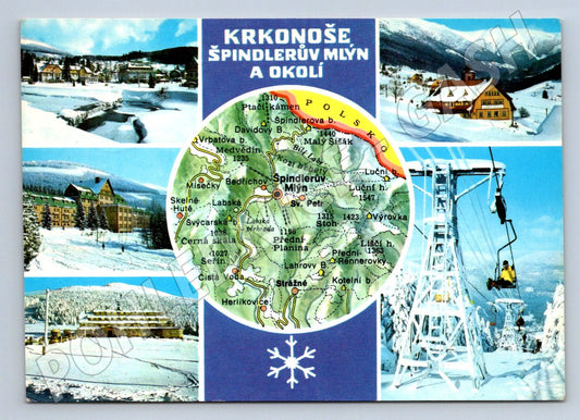 Pohlednice Krkonoše Špindlerův Mlýn a okolí lanovka mapa (P1839)