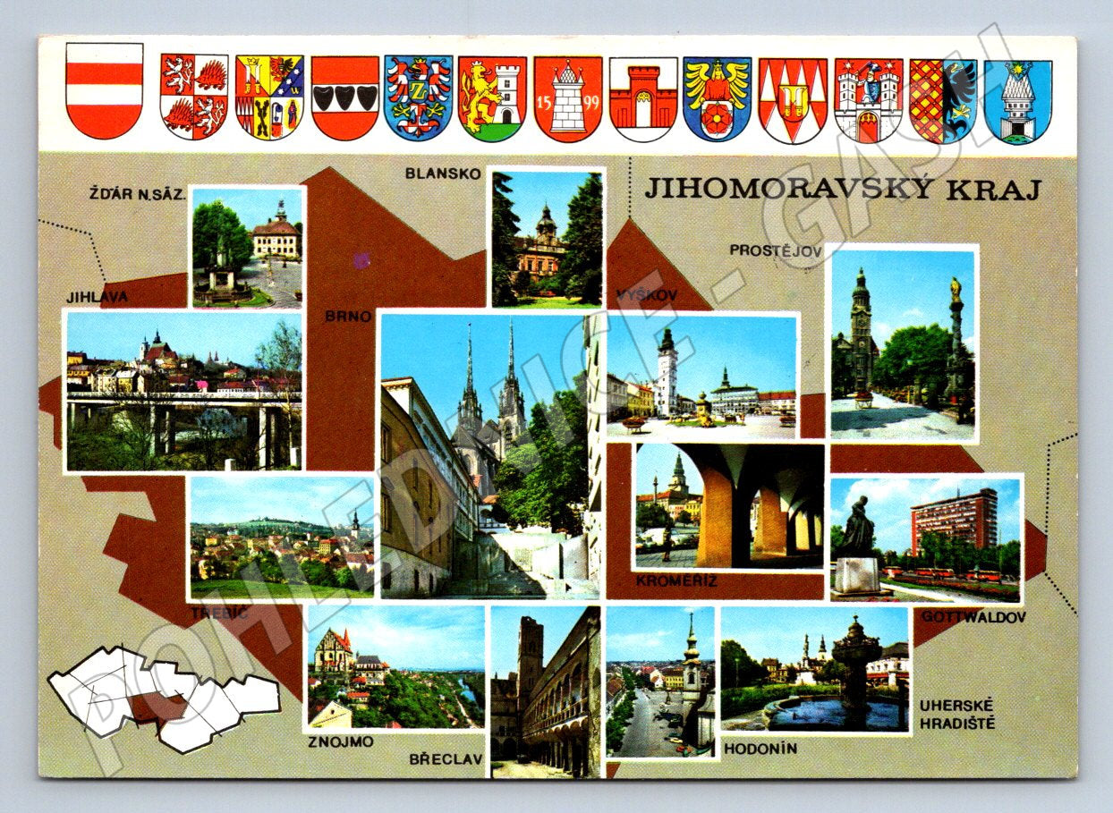 Pohlednice Jihomoravský kraj více záběrů znaky mapa (P1842)