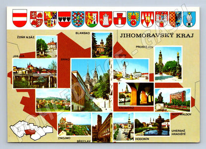 Pohlednice Jihomoravský kraj koláž měst a znaků (P1843)