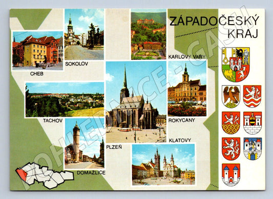 Pohlednice Západočeský kraj koláž měst a znaků (P1846)