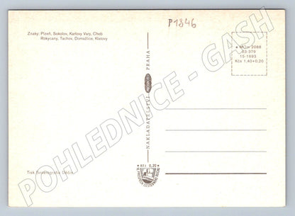 Pohlednice Západočeský kraj koláž měst a znaků (P1846)