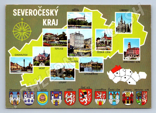 Pohlednice Severočeský kraj více pohledů měst znaky ČSSR (P1859)