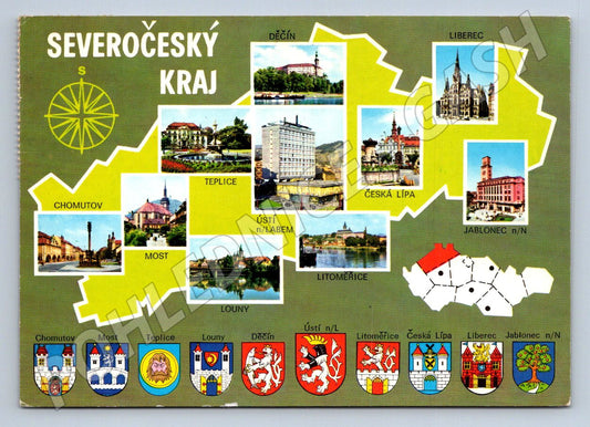 Pohlednice Severočeský kraj města znaky 1978 (P1860)